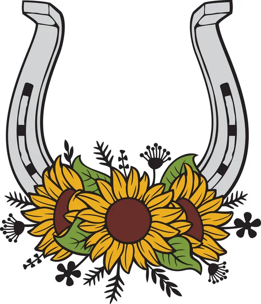ひまわりのある馬蹄形 花柄デザイン ベクターイラスト — ストックベクタ