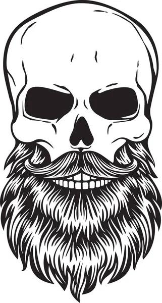 Bearded Skull Mustache Beard Black White Vector Illustration — Stock Vector