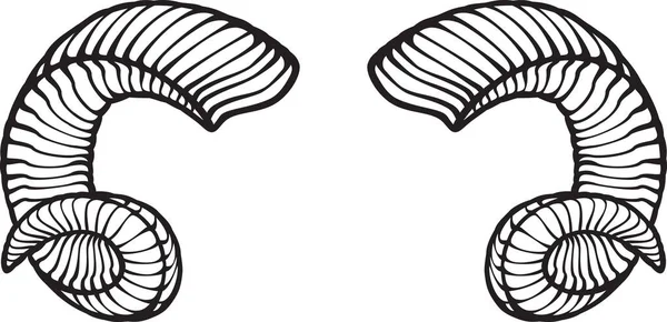 Ram Horns Black White Vector Illustration — Stock Vector