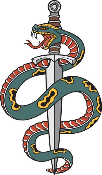 Φίδι Και Μαχαίρι Παλιό Τατουάζ Εικονογράφηση Διανύσματος — Διανυσματικό Αρχείο