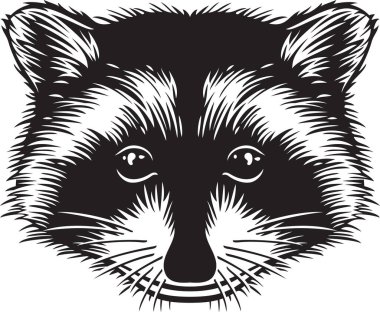 Rakun Kafa Siyah ve Beyaz. Vektör İllüstrasyonu.