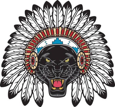 Panter Kafa, Kızılderili şefi Headresli. Vektör İllüstrasyonu.