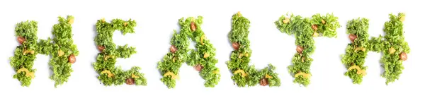 Wording Health Made Fresh Seasonal Salad Isoalted White Background Vegetarian — Stock Photo, Image