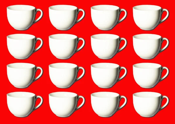 Mönster Vitt Kaffe Eller Koppar Isolerade Över Ljusa Färgglada Röd Royaltyfria Stockbilder