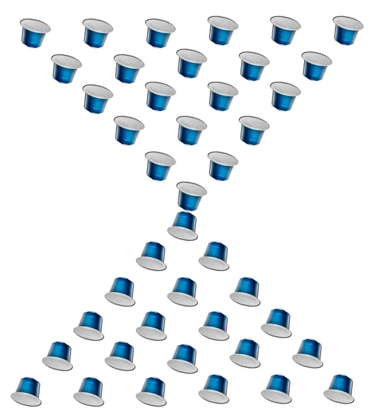 Muster Aus Blau Ohne Logo Neue Frische Aluminium Kaffeekapseln Isoliert Stockbild