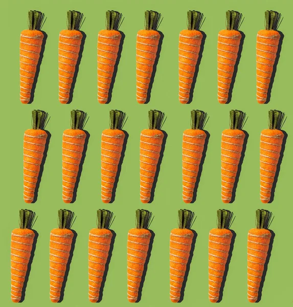 Игрушечный Рисунок Моркови Зеленом Фоне Празднование Пасхи Концепция Здорового Питания — стоковое фото