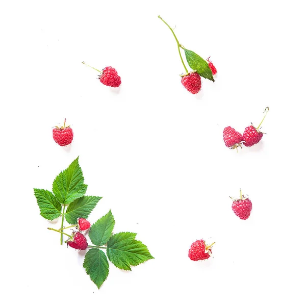 Pattern Fresh Organic Raw Raspberries Isolated White Background Healthy Eating — Stock Photo, Image