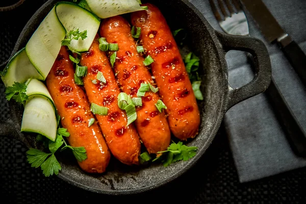 Chicken Pork Sausages Served Meal Bbq Grilled High Quality Photo — Stock Photo, Image