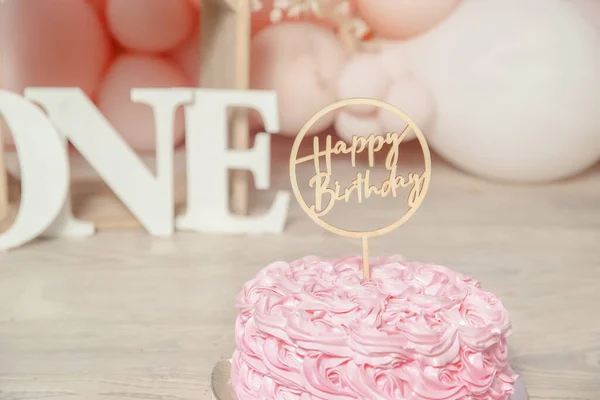 Pink White Decoration 1St Birthday Cake Smash Studio Photo Shoot — Stok fotoğraf