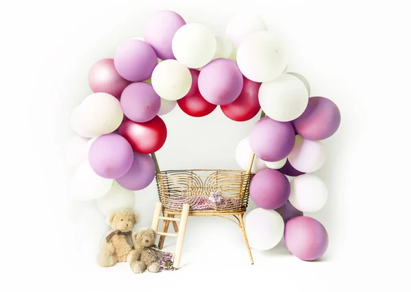 Pink White Decoration 1St Birthday Cake Smash Studio Photo Shoot — Foto Stock