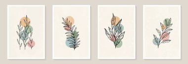 Yaprak dalları ve El Çizimi Scribble çiçek bitkileriyle yaratıcı minimalist soyut sanat geçmişi. Soyut yaprak. Tasarım duvarı süslemesi, kartpostal, poster, broşür