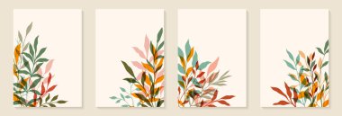 Yaprak dalları ve El Çizimi Scribble çiçek bitkileriyle yaratıcı minimalist soyut sanat geçmişi. Soyut yaprak. Duvar dekorasyonu, kartpostal, poster veya broşür için tasarım