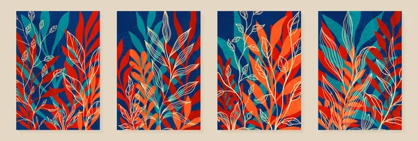 Yaprak Dalları Çizimi Scribble Çiçek Bitkileriyle Yaratıcı Minimalist Soyut Sanat — Stok Vektör