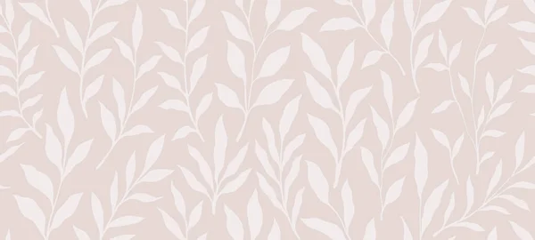 Листья Ветки Ручной Рисунок Каракули Scribble Цветочные Растения Баннер Бесшовный — стоковый вектор