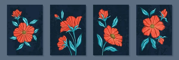 創造的なミニマリストアブストラクト葉の枝と手描きのドアスクリブル花の植物とアートの背景 抽象的な葉 壁の装飾 ポストカード ポスター パンフレットのデザイン — ストックベクタ