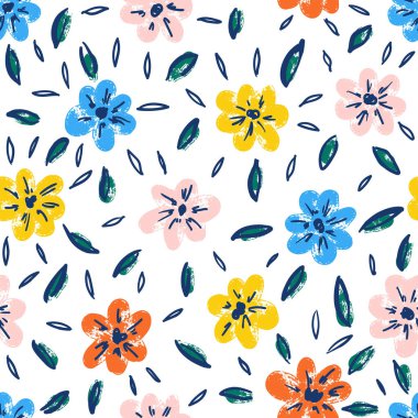 Taraklı çiçek vektörü kusursuz desen. Çiçek motifli el yapımı botanik mürekkep çizimi. Papatya ya da fırçayla boyanmış papatya. Kumaş, ambalaj kağıdı, duvar kağıdı tasarımı için el çizimi siyah baskı.