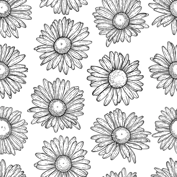 手描きのドアドアスクリブル花植物カモミールシームレスパターン 抽象的な花デイジー 創造的なミニマリスト抽象アートの背景 壁の装飾 ポストカード ポスター パンフレットのデザイン — ストックベクタ