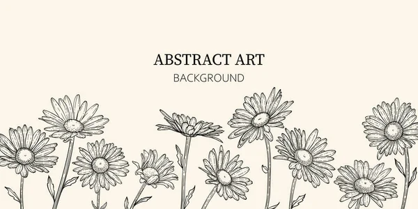 手描きのドアドアスクリブル花植物カモミールバナー 抽象的な花デイジー 創造的なミニマリスト抽象アートの背景 壁の装飾 ポストカード ポスター パンフレットのデザイン ロイヤリティフリーストックベクター