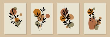 Yaratıcı minimalist el çizimi soyut sanat geçmişi. Modern estetik çizimler. Duvar dekorasyonu, kartpostal, poster, broşür için çağdaş sanatsal tasarım koleksiyonu.