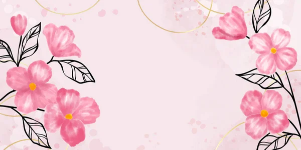 アブストラクトアート植物ピンクの背景ベクトル ピンクの水彩の花 葉やブラシストロークと金の輝きを持つ豪華な壁紙 テキスト パッケージ プリント 壁の装飾のための最小限のデザイン — ストックベクタ