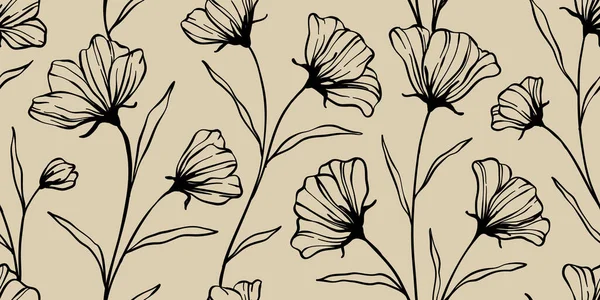 Blad Gren Och Handritade Klotter Scribble Blommiga Växter Banner Sömlöst Stockillustration