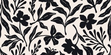 Yaprak dalları ve El Karalamalı Yazı Bitkileri afişi. Kusursuz desen. Yaratıcı minimalist soyut sanat geçmişi. Duvar dekorasyonu, kartpostal, poster ve broşür tasarla