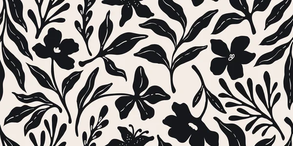 葉の枝と手描きのドアドアスクリブル花植物バナー シームレスなパターン 創造的なミニマリスト抽象アートの背景 壁の装飾 ポストカード ポスター パンフレットのデザイン ロイヤリティフリーストックベクター