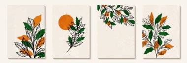 Yaratıcı minimalist el çizimi soyut sanat geçmişi. Modern estetik çizimler. Duvar dekorasyonu, kartpostal, poster, broşür için çağdaş sanatsal tasarım koleksiyonu.