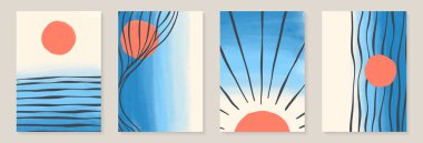 Yaratıcı minimalist el yapımı, suluboya lekeli ve el çizimi Scribble ve satırlı soyut sanat arkaplanı. Duvar dekorasyonu, kartpostal, poster veya broşür için tasarım