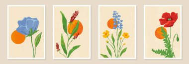 Yaprak dalları ve El Çizimi Scribble çiçek bitkileriyle yaratıcı minimalist soyut sanat geçmişi. Soyut yaprak. Duvar dekorasyonu, kartpostal, poster ya da broşür tasarla