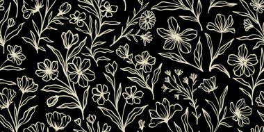 Yaprak dalları ve El Karalamalı Yazı Bitkileri afişi. Kusursuz desen. Yaratıcı minimalist soyut sanat geçmişi. Duvar dekorasyonu, kartpostal, poster ve broşür tasarla