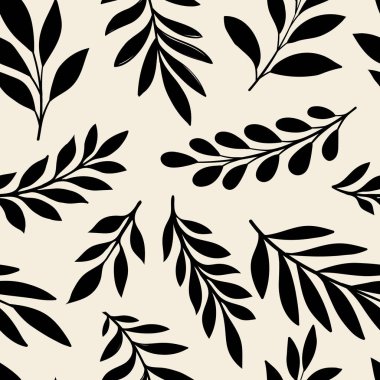 Yaprak dalı ve El Karalama Yazı Bitkileri afişi, pürüzsüz desen. Yaratıcı minimalist soyut sanat geçmişi. Duvar dekorasyonu, kartpostal, poster ve broşür tasarla