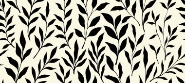 Yaprak dalı ve El Karalama Yazı Bitkileri afişi, pürüzsüz desen. Yaratıcı minimalist soyut sanat geçmişi. Duvar dekorasyonu, kartpostal, poster ve broşür tasarla