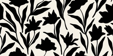 Yaprak dalları ve El Karalamalı Yazı Bitkileri afişi. Kusursuz desen. Yaratıcı minimalist soyut sanat geçmişi. Duvar dekorasyonu, kartpostal, poster ve broşür tasarla