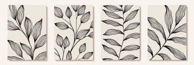 Yaprak dalı ve El Karalama Yazı Bitkileri arka planı. Soyut yaprak. Yaratıcı minimalist soyut sanat geçmişi. Duvar dekorasyonu, kartpostal, poster ya da broşür tasarla