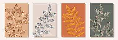 Yaprak dalı ve El Karalama Yazı Bitkileri arka planı. Soyut yaprak. Yaratıcı minimalist soyut sanat geçmişi. Duvar dekorasyonu, kartpostal, poster ya da broşür tasarla