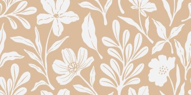 Yaprak dalı ve El Karalama Yazı Bitkileri afişi, pürüzsüz desen. Yaratıcı minimalist soyut sanat geçmişi. Duvar dekorasyonu, kartpostal, poster ve broşür tasarla