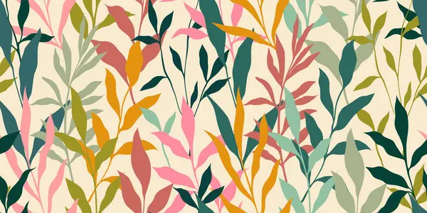 Soyut sanat vintage renkleri tropikal çizgi sanatı geriye dikdörtgen arka plan vektörü bırakır. Yapraklı duvar kağıdı tasarımı ve karalama çizimi doğrusal yaprak. Klasik botanik çiçek desenli.