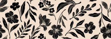 Yaprak dalları ve El Karalamalı Yazı Bitkileri afişi. Kusursuz desen. Yaratıcı minimalist soyut sanat geçmişi. Duvar dekorasyonu, kartpostal, poster ve broşür tasarla