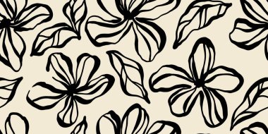 Yaprak dalları ve El Karalamalı Yazı Bitkileri afişi. Kusursuz desen. Yaratıcı minimalist soyut sanat geçmişi. Duvar dekorasyonu, kartpostal, poster ve broşür tasarla