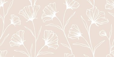 Yaprak dalı ve El Karalama Yazı Bitkileri afişi, pürüzsüz desen. Yaratıcı minimalist soyut sanat geçmişi. Duvar dekorasyonu, kartpostal, poster ve broşür tasarla