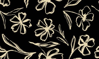 Yaprak dalı ve El Karalama Yazı Bitkileri afişi, pürüzsüz desen. Yaratıcı minimalist soyut sanat geçmişi. Duvar dekorasyonu, kartpostal, poster ve broşür tasarla