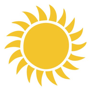 Güneş ikonu klipsleri. Vektör düz tasarım. Güneş yıldızı logo ya da hava durumu simgesi olarak kullanılacak.