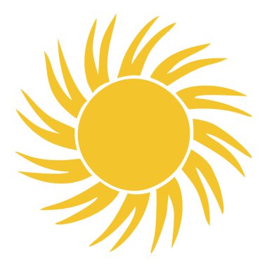 Güneş ikonu klipsleri. Vektör düz tasarım. Güneş yıldızı logo ya da hava durumu simgesi olarak kullanılacak.