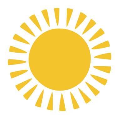 Güneş ikonu klipsleri. Vektör düz tasarım. Güneş yıldızı logo ya da hava durumu simgesi olarak kullanılacak.