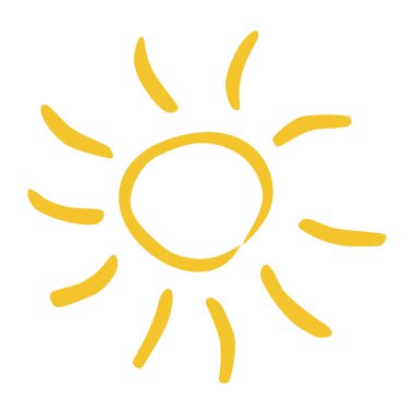 Güneş ikonu klipsleri. Vektör düz tasarım. Güneş yıldızı logo ya da hava durumu simgesi olarak kullanılacak.