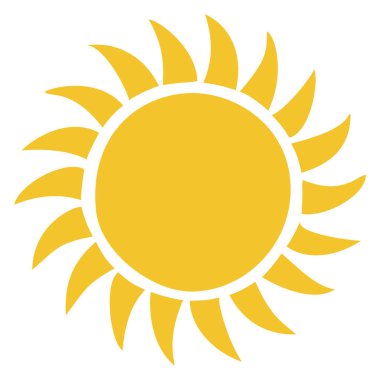 Güneş ikonu klipsleri. Vektör düz tasarım. Güneş yıldızı logo ya da hava durumu simgesi olarak kullanılacak.