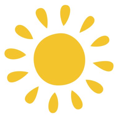 Güneş ikonu klipsleri. Vektör düz tasarım. Güneş yıldızı logo ya da hava durumu simgesi olarak kullanılacak.