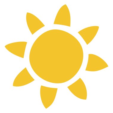 Güneş ikonu klipsleri. Vektör düz tasarım. Güneş yıldızı logo ya da hava durumu simgesi olarak kullanılacak.