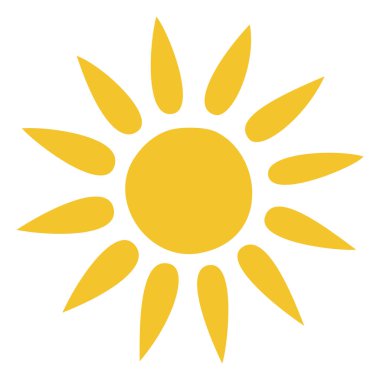 Güneş ikonu klipsleri. Vektör düz tasarım. Güneş yıldızı logo ya da hava durumu simgesi olarak kullanılacak.